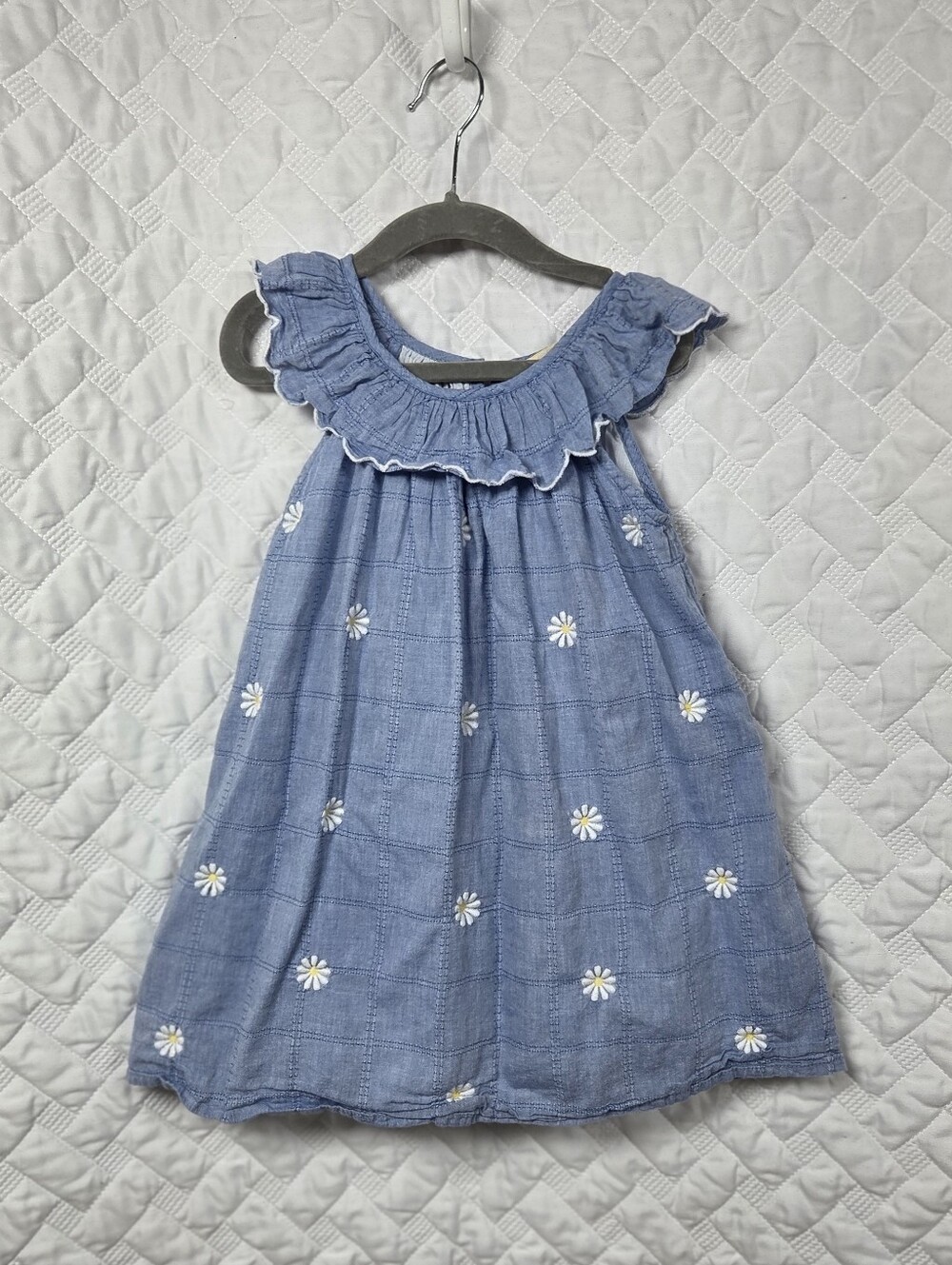 Sweet Magnolia 4T Blue Daisy Embroidered Dress - Ruffle Collar